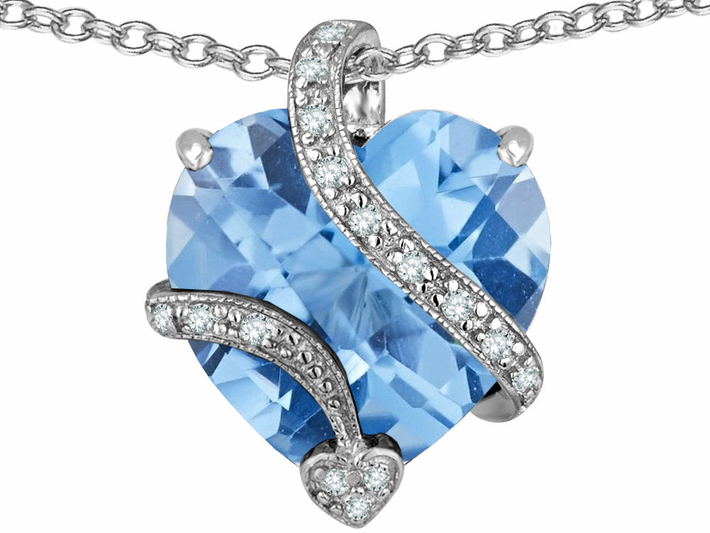 Star K™ Large 15mm Heart Shape Simulated Aquamarine Love Pendant Necklace
