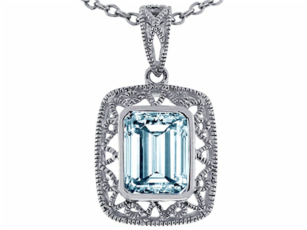 Star K™ Emerald Cut Simulated Aquamarine Pendant Necklace