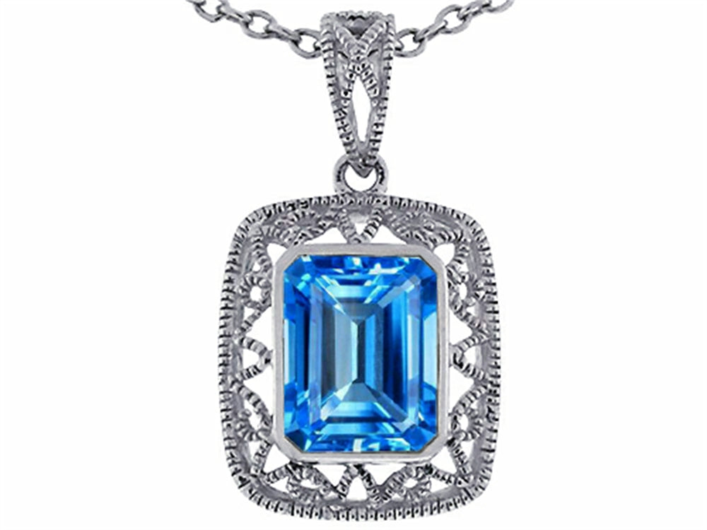 Star K™ Emerald Cut Genuine Blue Topaz Pendant Necklace