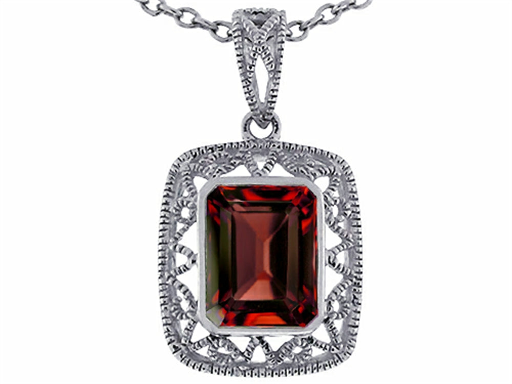 Star K™ Emerald Cut Genuine Garnet Pendant Necklace