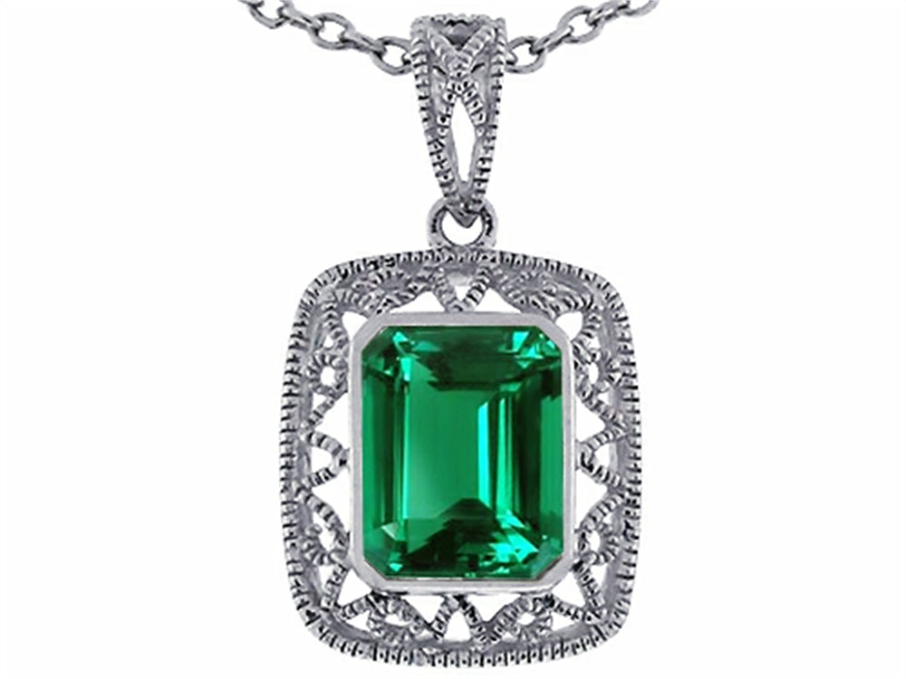 Star K™ Emerald Cut Simulated Emerald Pendant Necklace