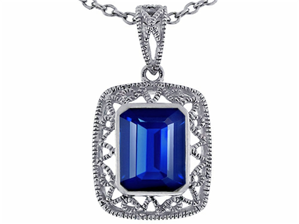Star K™ Emerald Cut Created Sapphire Pendant Necklace
