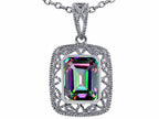 Star K™ Emerald Cut Rainbow Mystic Topaz Pendant Necklace