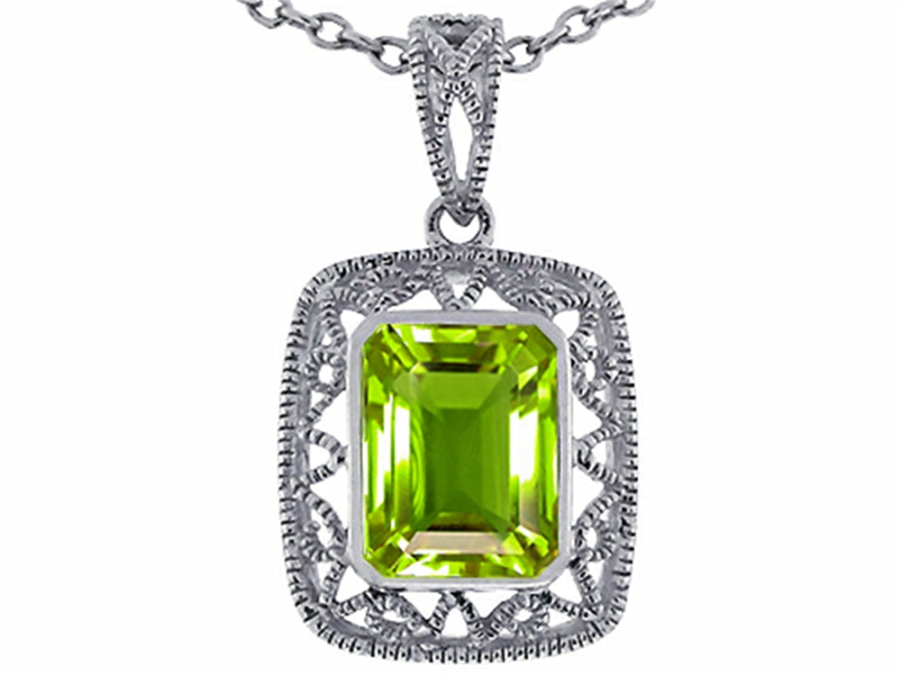 Star K™ Emerald Cut Genuine Peridot Pendant Necklace