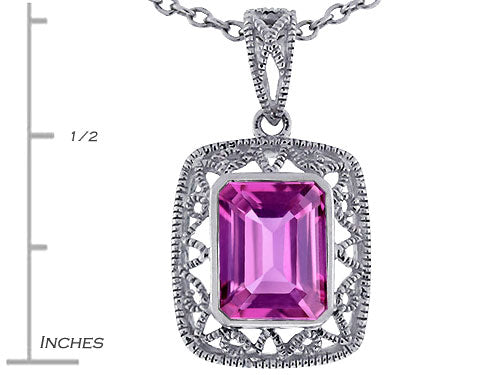 Star K™ Emerald Cut Simulated Pink Tourmaline Pendant Necklace