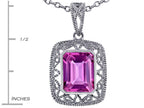Star K™ Emerald Cut Simulated Pink Tourmaline Pendant Necklace