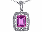 Star K™ Emerald Cut Simulated Pink Tourmaline Pendant Necklace