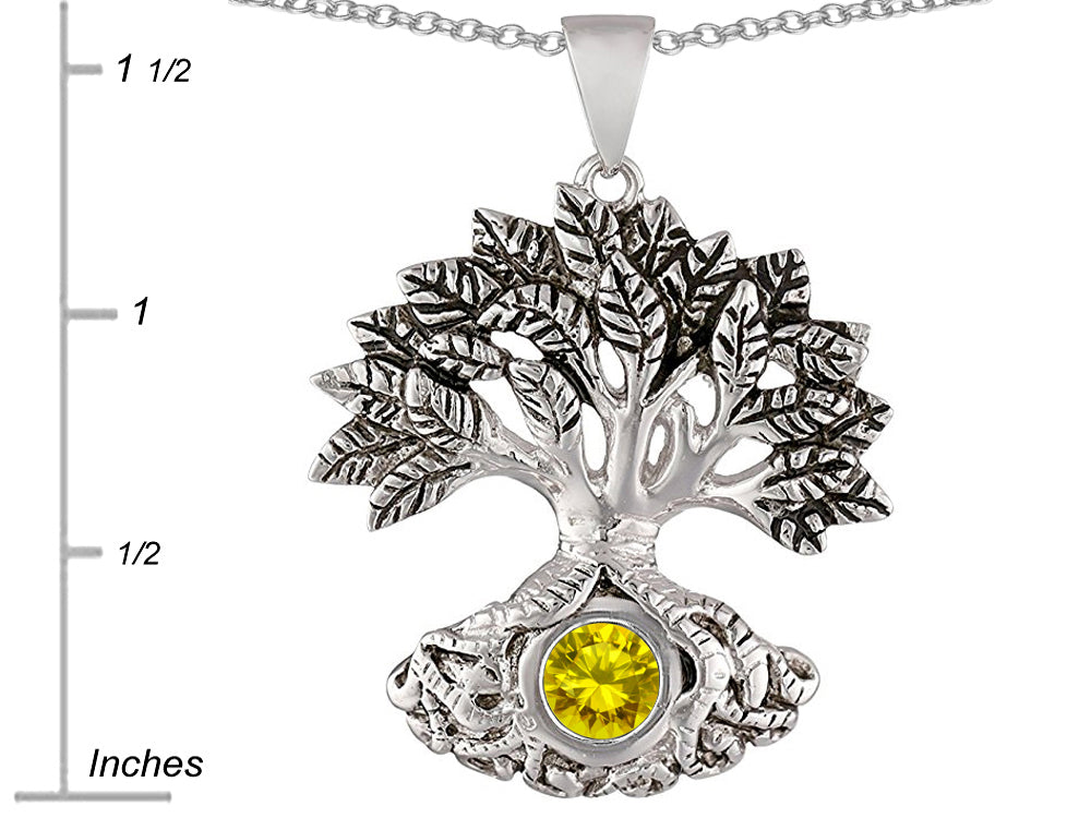 Star K Tree Of Life Good Luck Pendant Necklace With 7mm Round Simulated Citrine