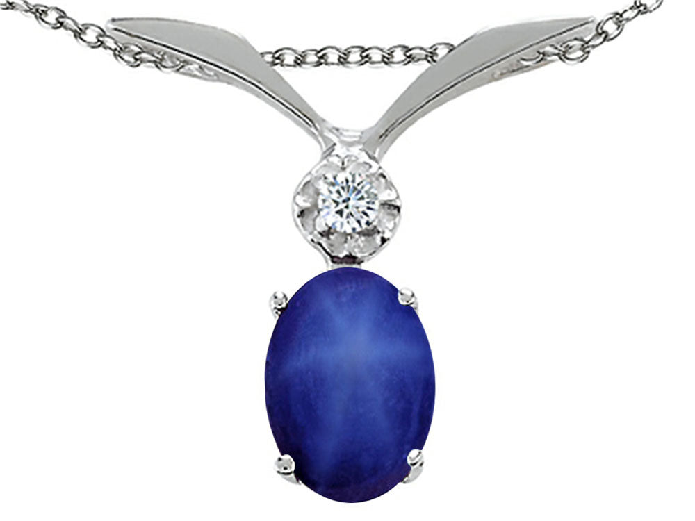 Tommaso Design™ Oval 8x6mm Created Star Sapphire Pendant Necklace