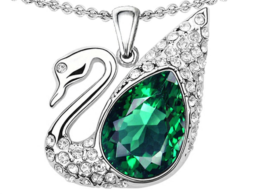 Star K™ Love Swan Pendant Necklace With Pear Shape Simulated Emerald