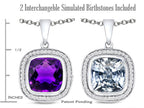Switch-It Gems™ 2in1 Cushion-Cut 10mm Simulated Amethyst Pendant Necklace Changeable Simulated White Topaz