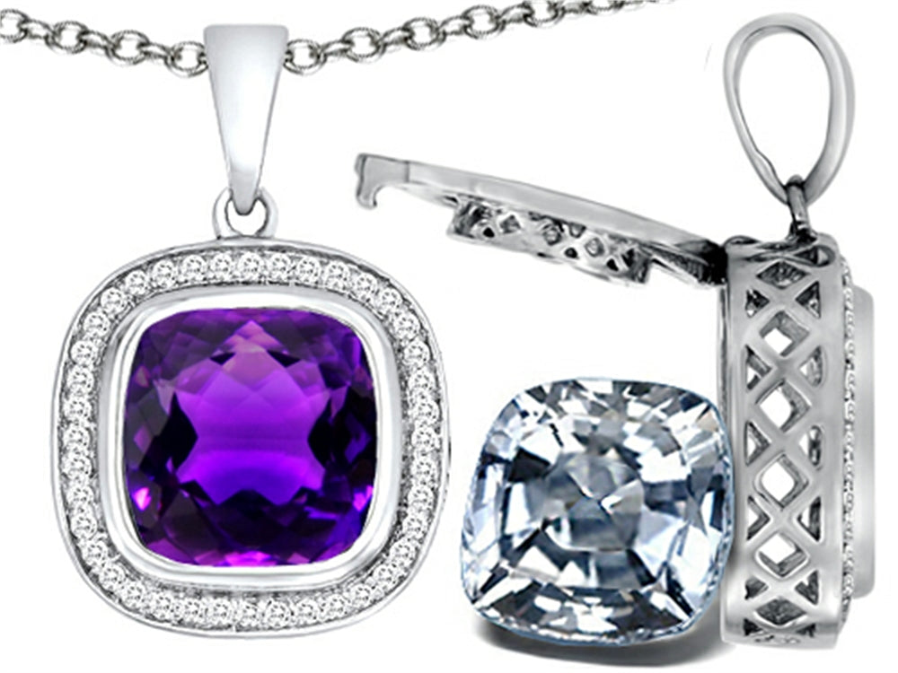 Switch-It Gems™ 2in1 Cushion-Cut 10mm Simulated Amethyst Pendant Necklace Changeable Simulated White Topaz