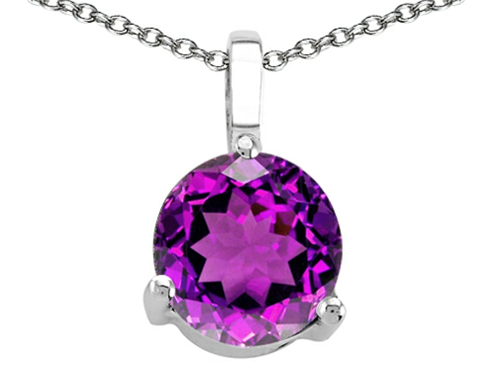 Tommaso Design™ Round Genuine Amethyst Solitaire Pendant Necklace