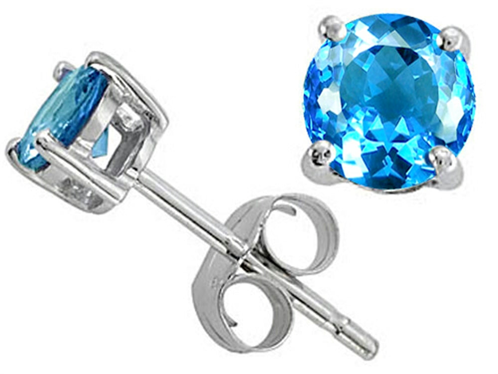 Tommaso Design™ Round Genuine Blue Topaz Earrings Studs