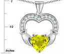 Star K™ Hands Holding 8mm Heart Claddagh Pendant Necklace With Simulated Yellow Sapphire