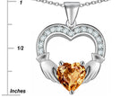 Star K™ Hands Holding 8mm Heart Claddagh Pendant Necklace With Simulated Imperial Yellow Topaz