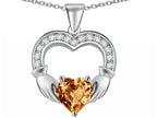 Star K™ Hands Holding 8mm Heart Claddagh Pendant Necklace With Simulated Imperial Yellow Topaz