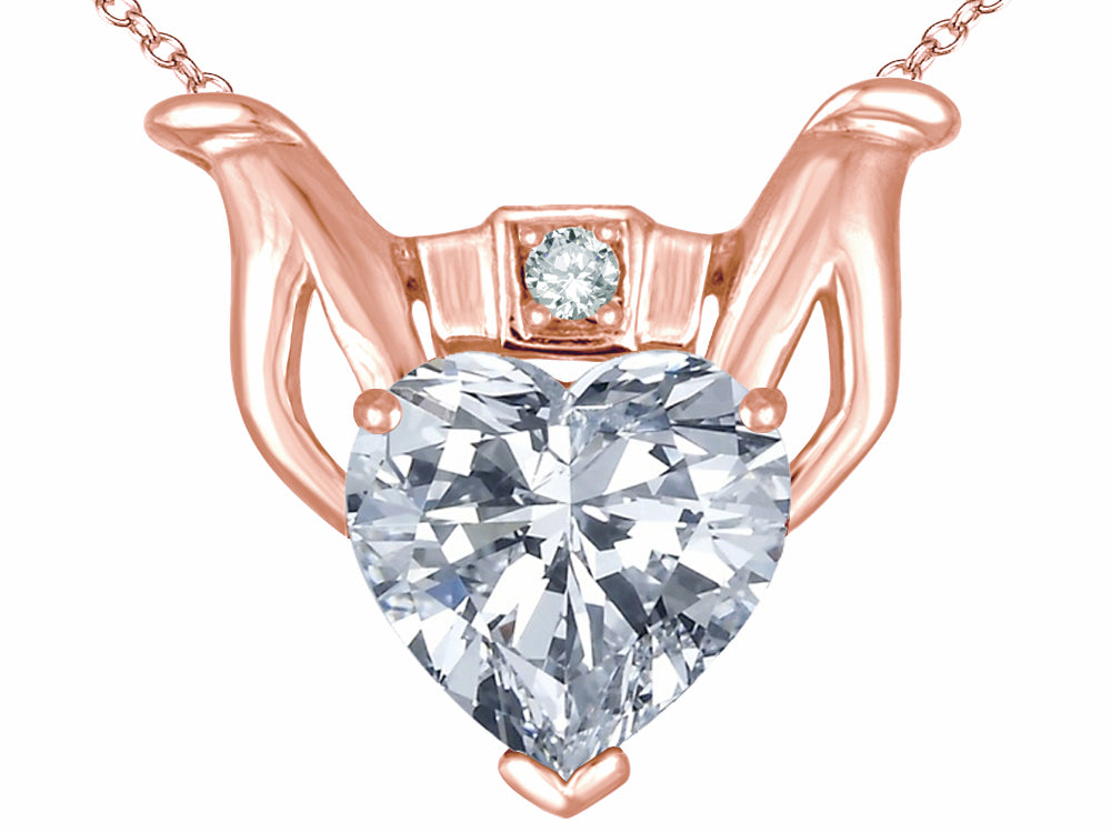 Star K™ Claddagh Love Pendant Necklace With 8mm Heart Genuine White Topaz