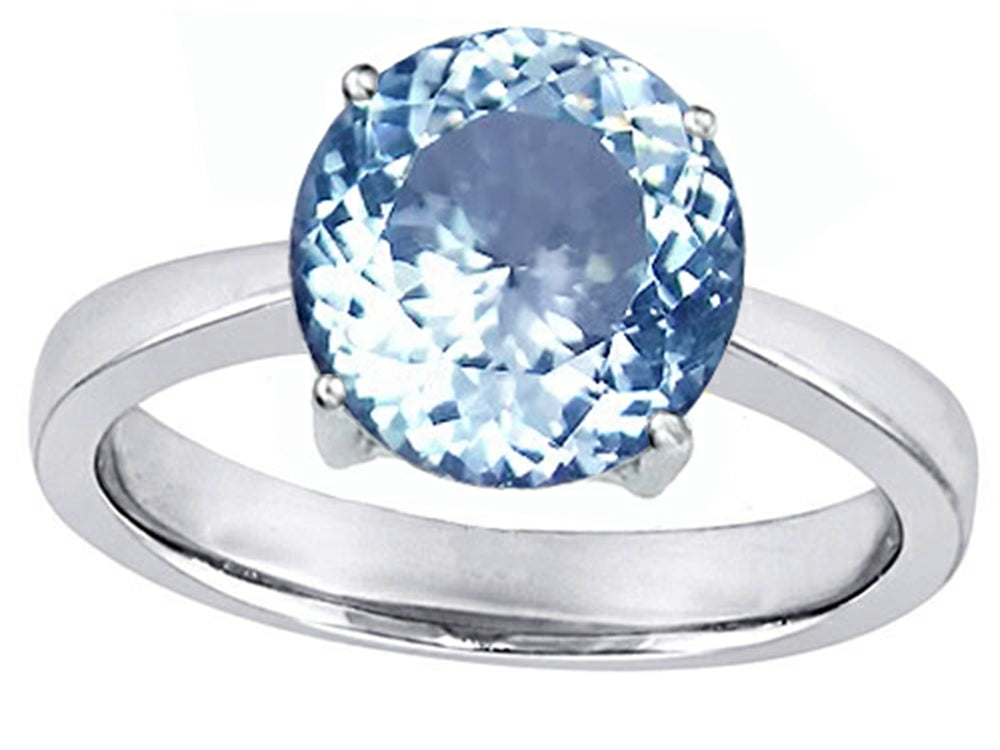 Star K Large Solitaire Big Stone Ring with 10mm Round Simulated Aquamarine