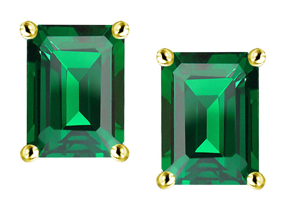 Star K™ Emerald Cut 8x6mm Simulated Emerald Earrings Studs