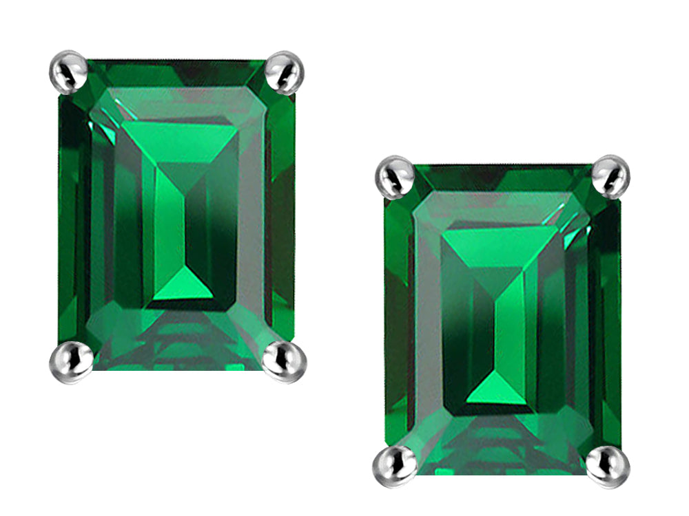 Star K™ Emerald Cut 8x6mm Simulated Emerald Earrings Studs