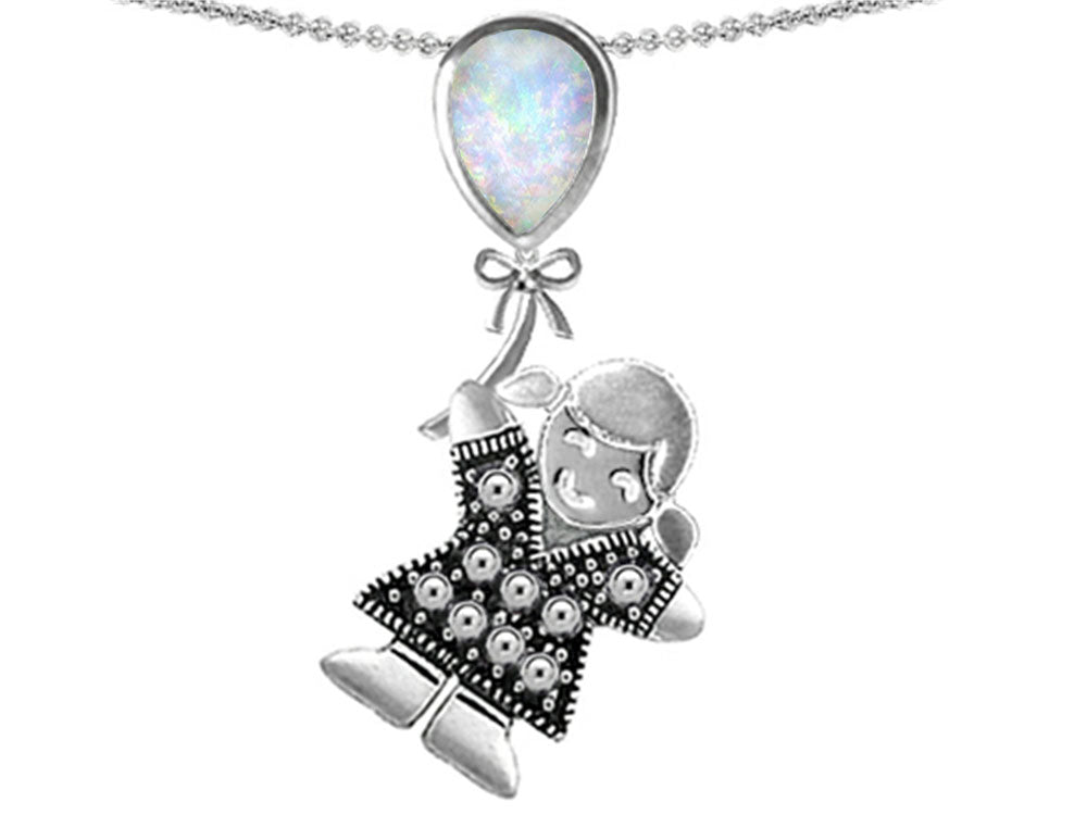Star K™ Girl Holding a Balloon Mother October Birth Month Pear Shape Created Opal Pendant Necklace