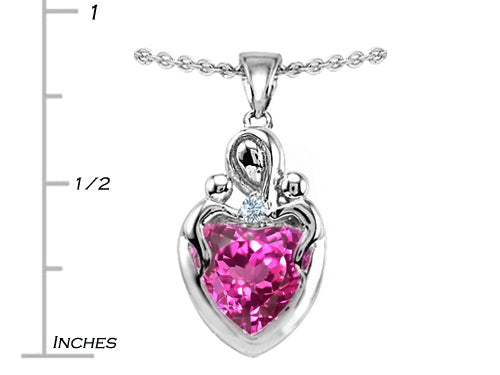 Star K™ Loving Mother Twin Children Pendant Necklace With 8mm Heart Created Pink Sapphire