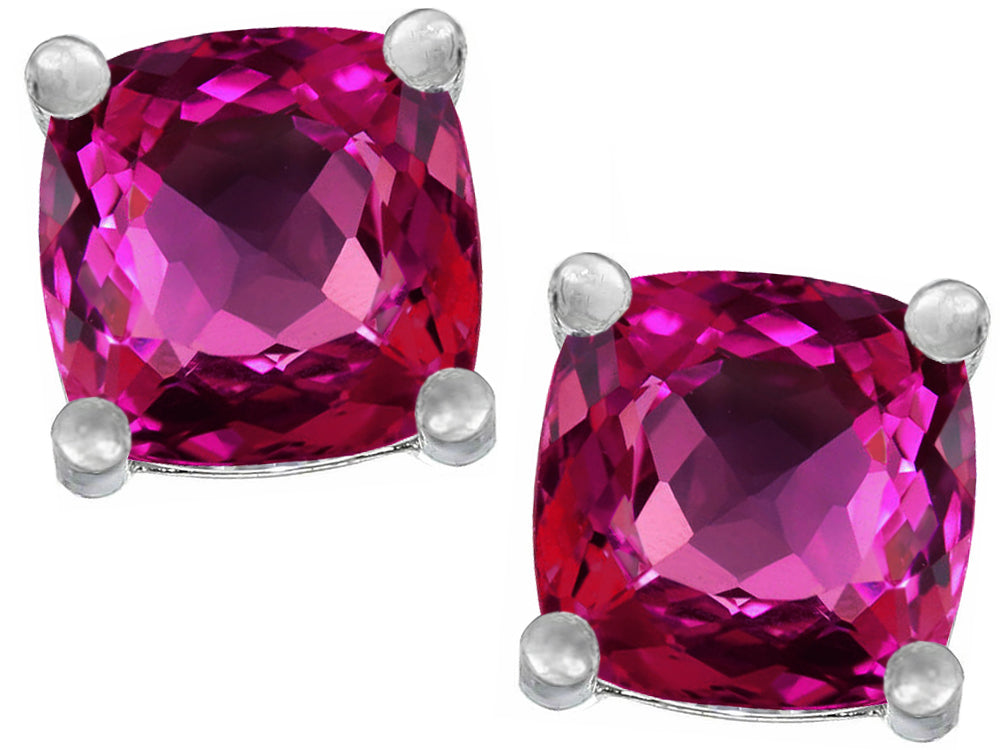 Star K™ Cushion-Cut 7mm Simulated Pink Tourmaline Earrings Studs