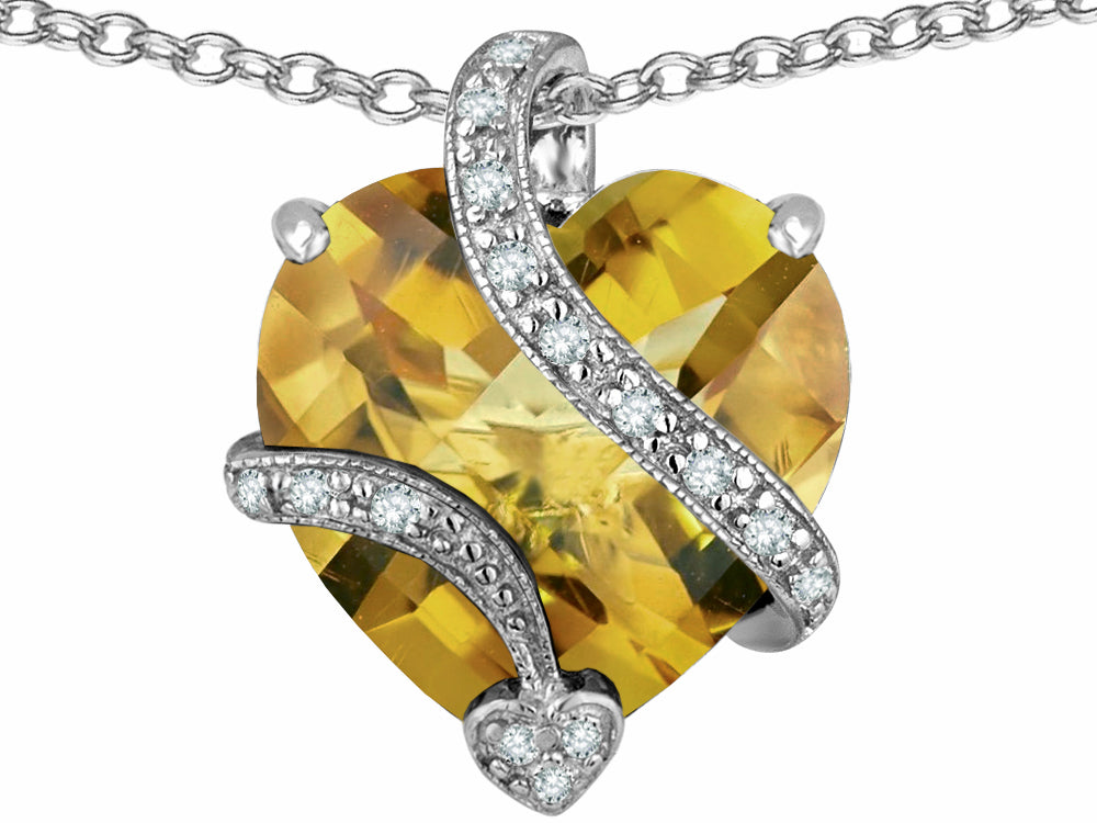 Star K™ Large Heart Shape Simulated Imperial Yellow Topaz Love Pendant Necklace