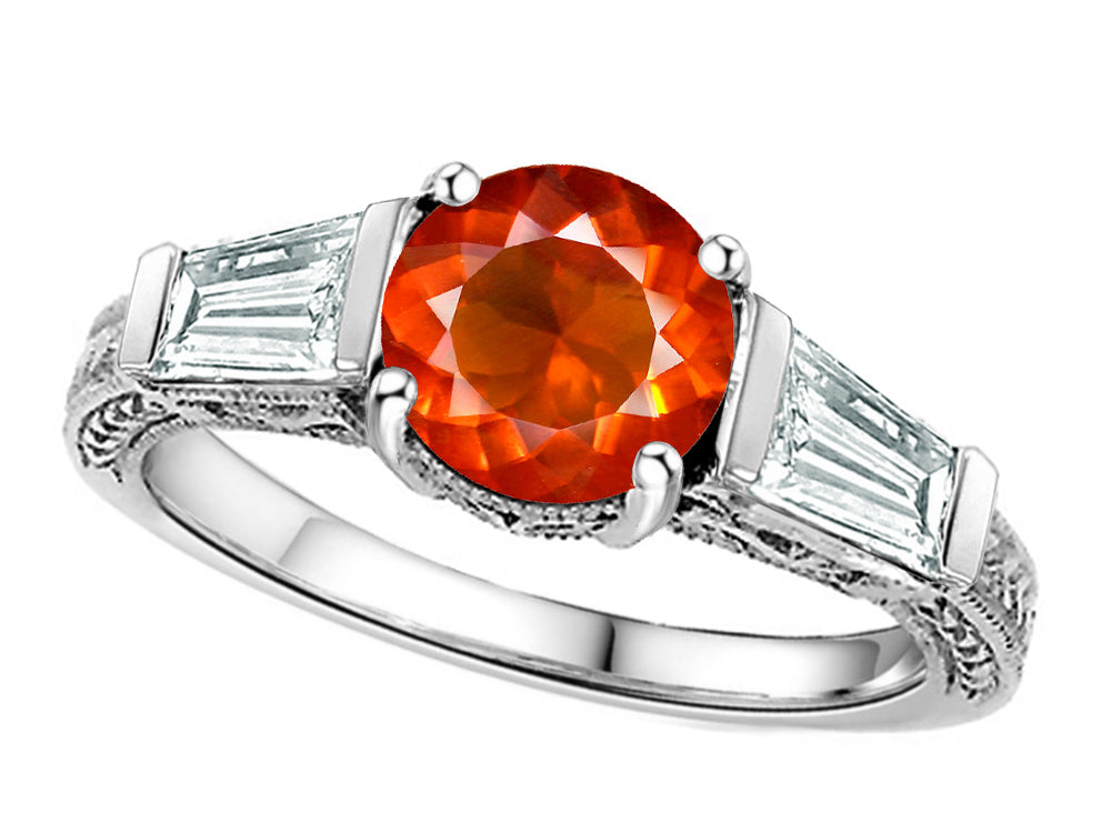 Star K Round 7mm Simulated Orange Mexican Fire Opal Ring
