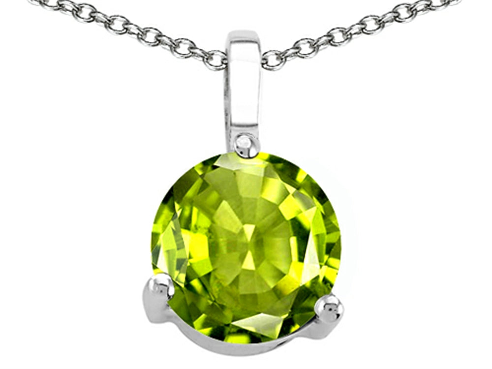 Tommaso Design™ 7mm Round Genuine Peridot Pendant Necklace