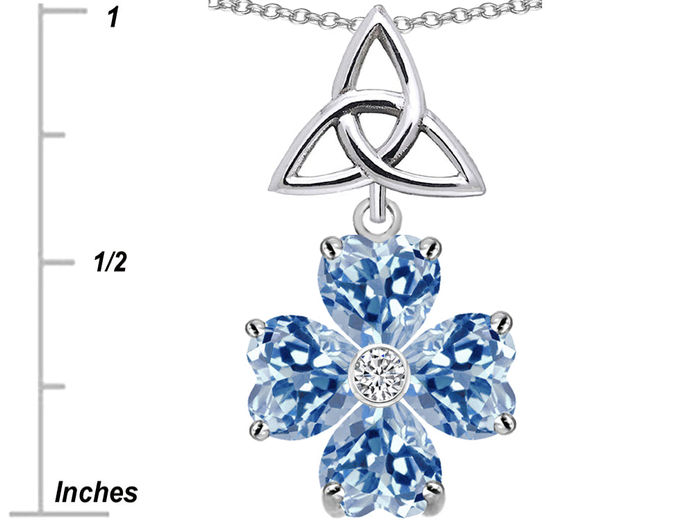 Star K™ Lucky Shamrock Celtic Knot Made with Heart 6mm Simulated Aquamarine Pendant Necklace