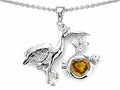 Star K™ Baby Stork Mother Pendant Necklace with Heart Genuine Citrine