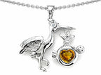 Star K™ Baby Stork Mother Pendant Necklace with Heart Genuine Citrine