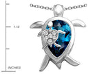 Star K™ Large Mother and Baby Lucky Turtle family Pendant Necklace with 12x8mm Pear Shape Simulated Blue Topaz