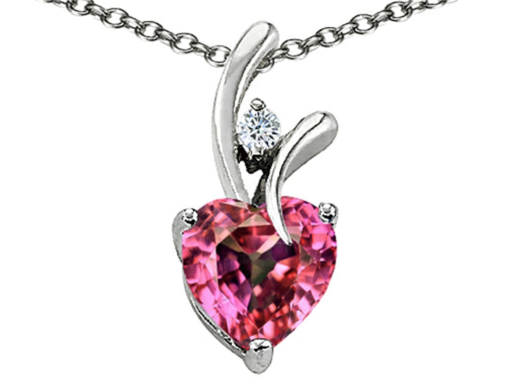 Star K™ Heart Shape 8mm Simulated Pink Tourmaline Endless Love Pendant Necklace