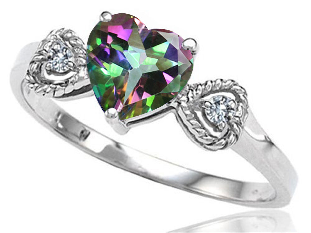 Tommaso Design Rainbow Mystic Topaz Heart Shape Engagement Promise Ring