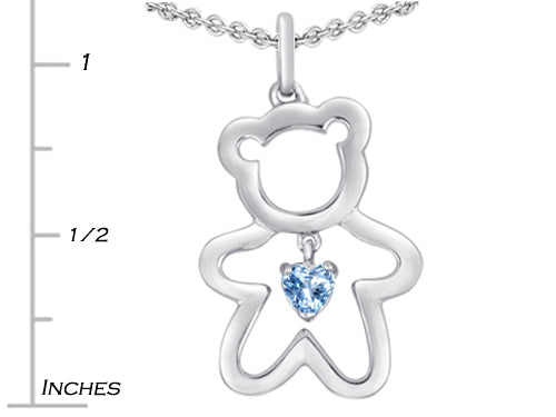 Star K™ Love Teddy Bear with 4mm Heart Shape Simulated Aquamarine Pendant Necklace