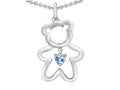 Star K™ Love Teddy Bear with 4mm Heart Shape Simulated Aquamarine Pendant Necklace