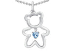 Star K™ Love Teddy Bear with 4mm Heart Shape Simulated Aquamarine Pendant Necklace