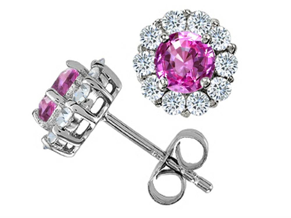 Star K™ Round Created Pink Sapphire Earrings