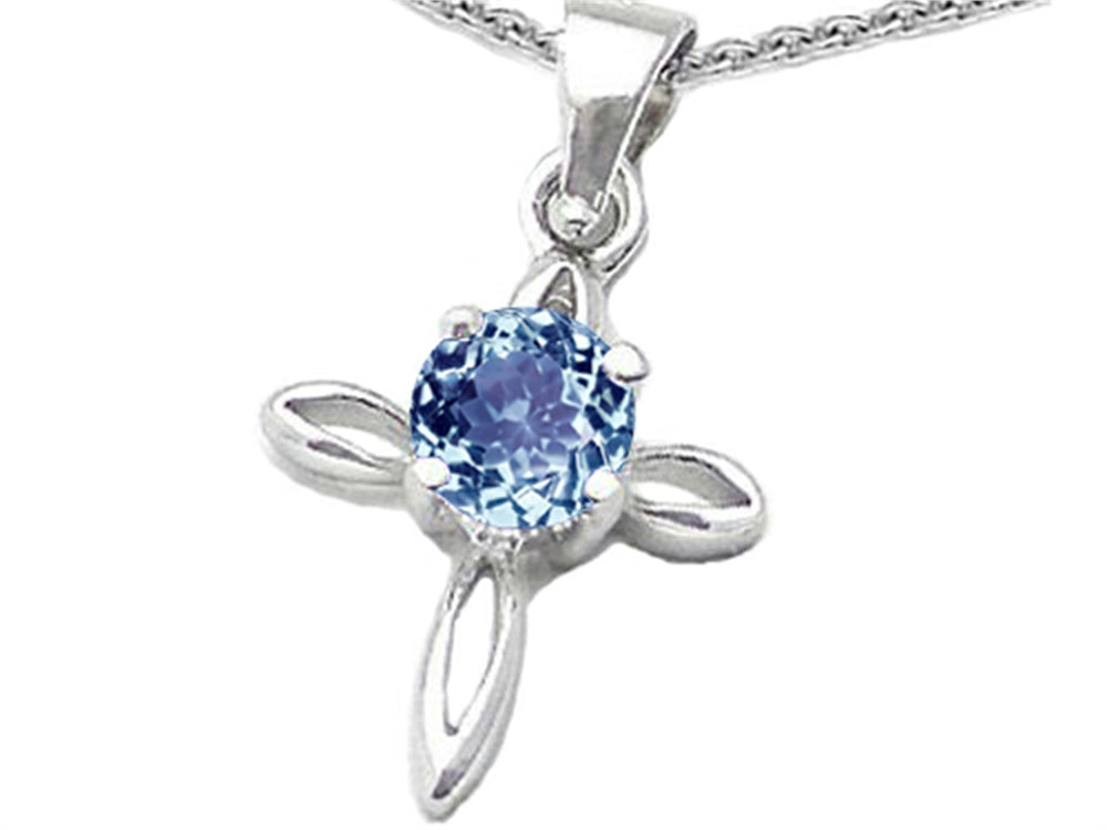 Star K™ Round Simulated Aquamarine Cross Pendant Necklace