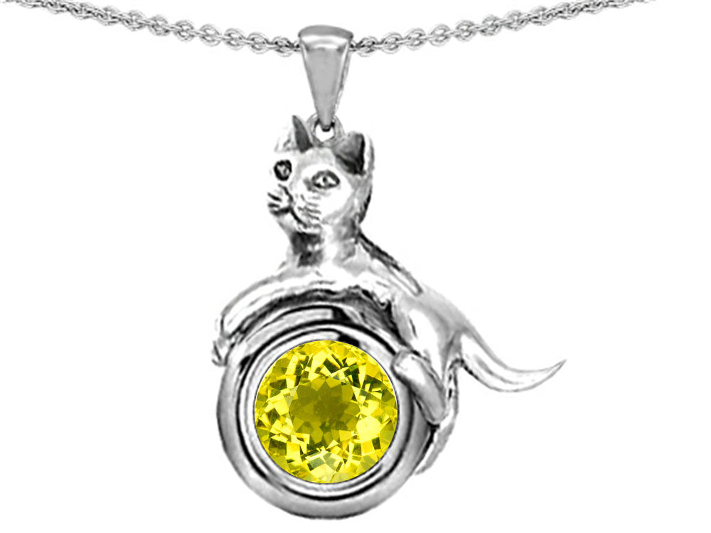 Star K™ Cat Lover Pendant Necklace with November Birth Month Simulated Citrine