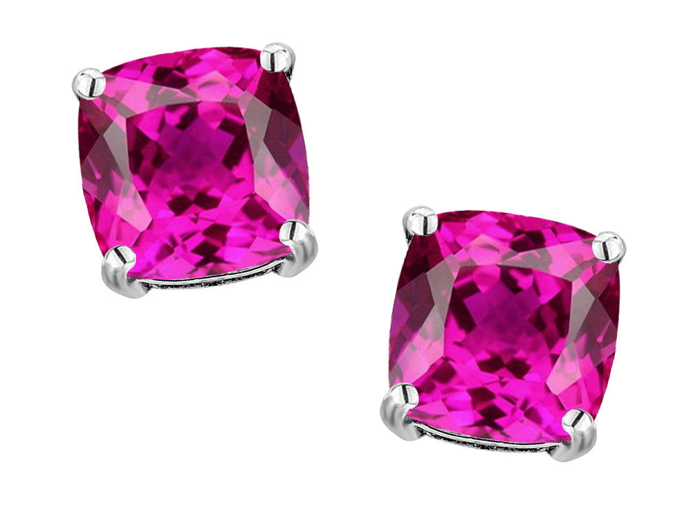 Original Star K™ 7mm Cushion-Cut Created Pink Sapphire Earrings Studs
