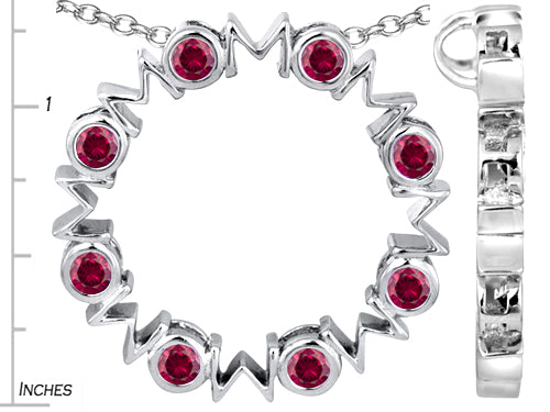 Star K™ Large MOM Circle Mother's Pendant Necklace with Round Created Ruby