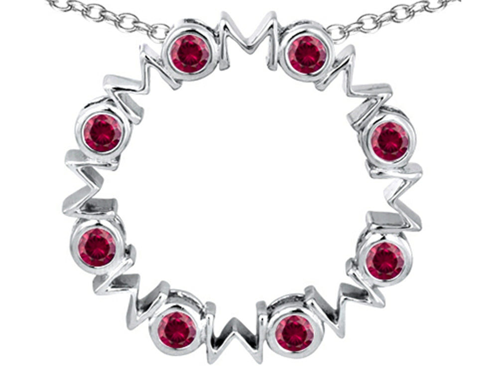Star K™ Large MOM Circle Mother's Pendant Necklace with Round Created Ruby