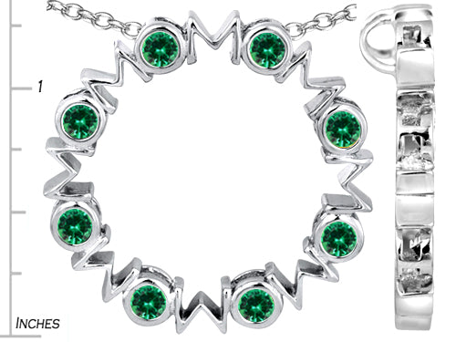 Star K™ Large MOM Circle Mother's Pendant Necklace with Round Simulated Emerald