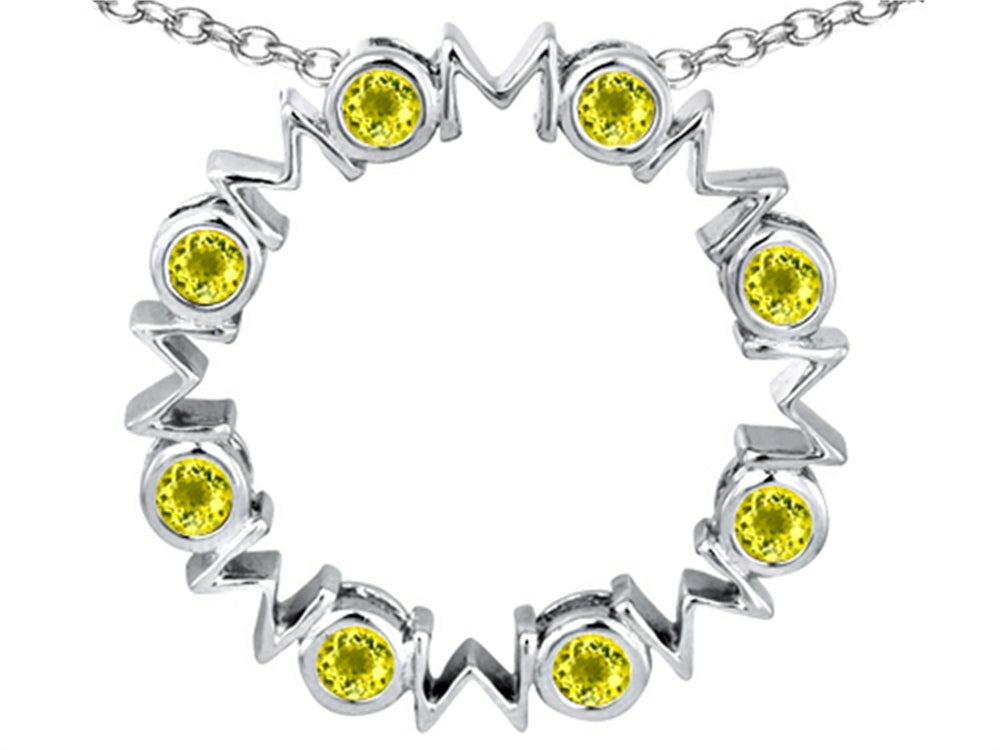 Star K™ Large MOM Circle Mother's Pendant Necklace with Round Simulated Citrine