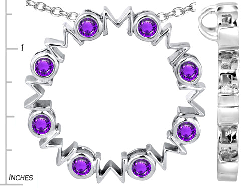Star K™ Large MOM Circle Mother's Pendant Necklace with Round Simulated Amethyst