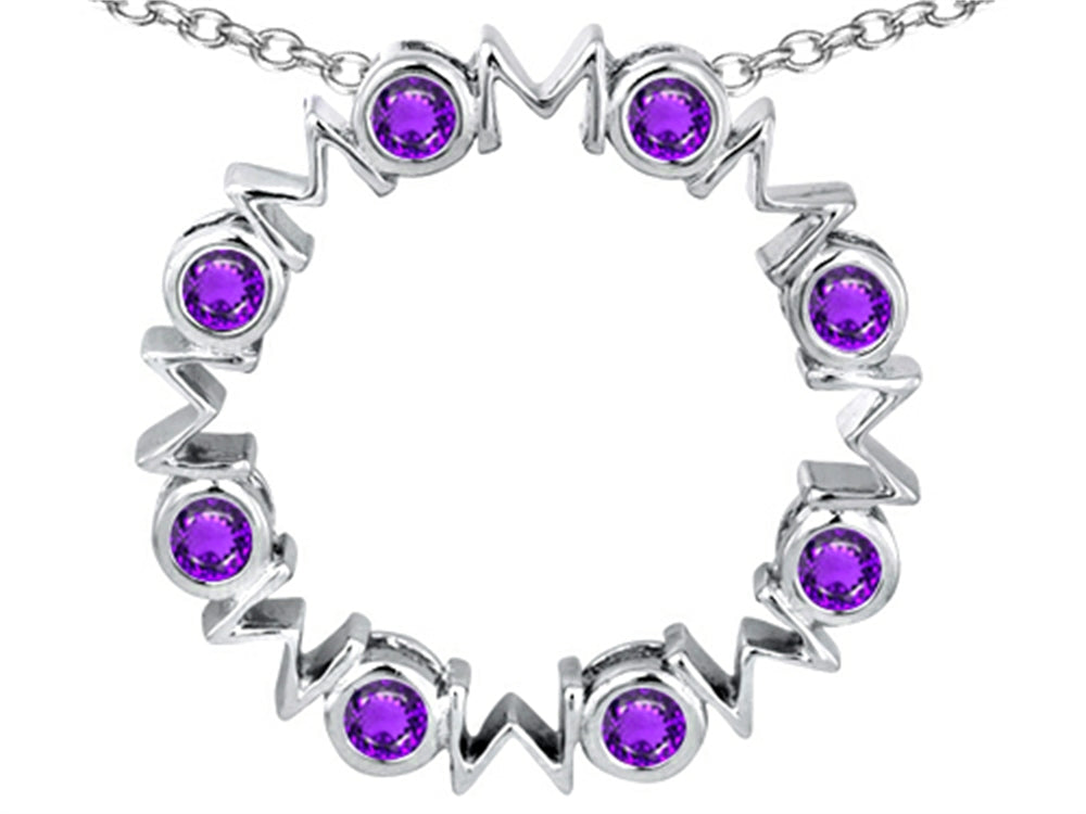 Star K™ Large MOM Circle Mother's Pendant Necklace with Round Simulated Amethyst